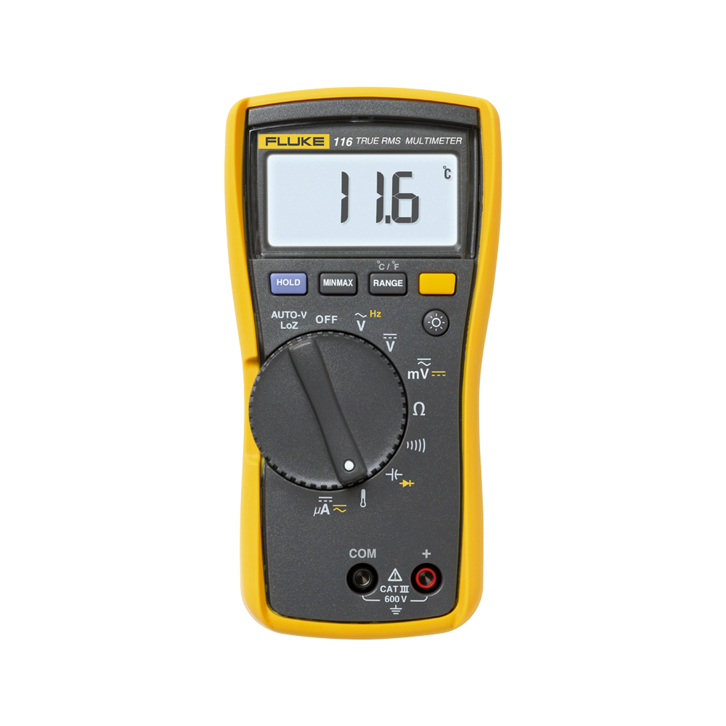 FLUKE-116|Mult?¡metro Digital para Electricista, con Term??metro Integrado para Aplicaciones HVAC, Uso con Voltaje M?íximo de 600 V, Pantalla LED Retroiluminada