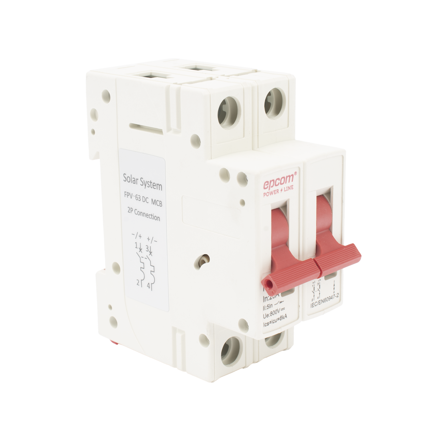 FPV632PC20|Protección Térmica/ Interruptor 2P, 20 A, Corriente Directa 800 Vcc para Aplicación Fotovoltaica Montaje Riel DIN