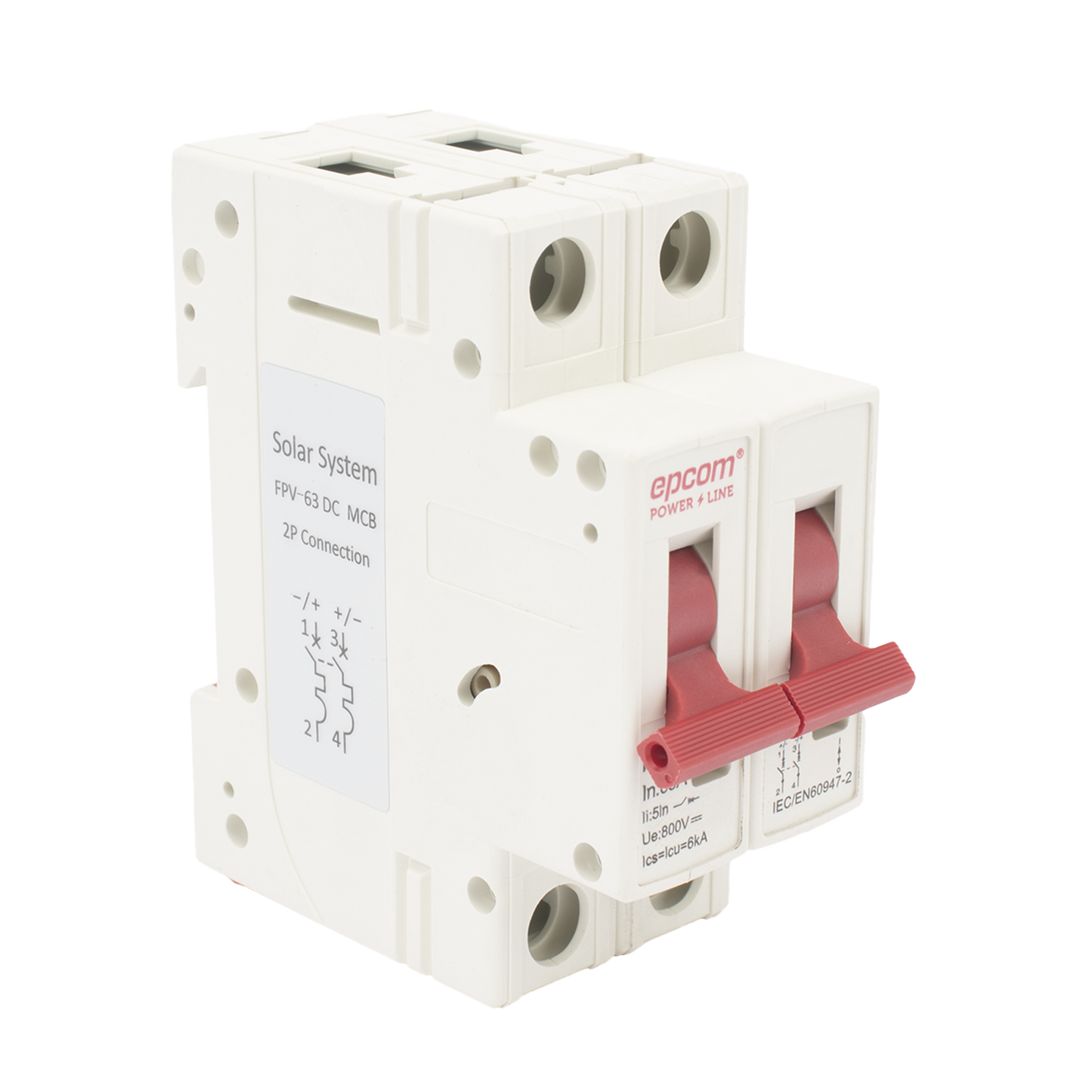 FPV632PC63|Protección Térmica/ Interrupción 2P, 63 A, Corriente Directa 800 Vcc para Aplicación Fotovoltaica Montaje Riel DIN