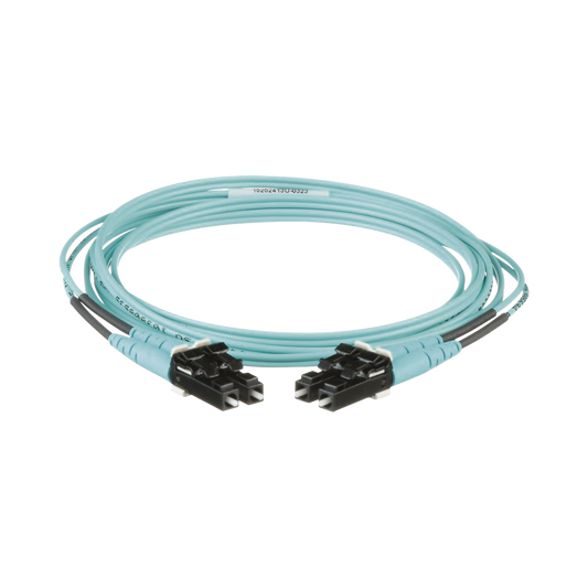 FX2ERLNLNSNM002|Jumper de Fibra Optica Multimodo 50/125 OM3, LC-LC Duplex, OFNR (Riser), Color Aqua, 2 Metros