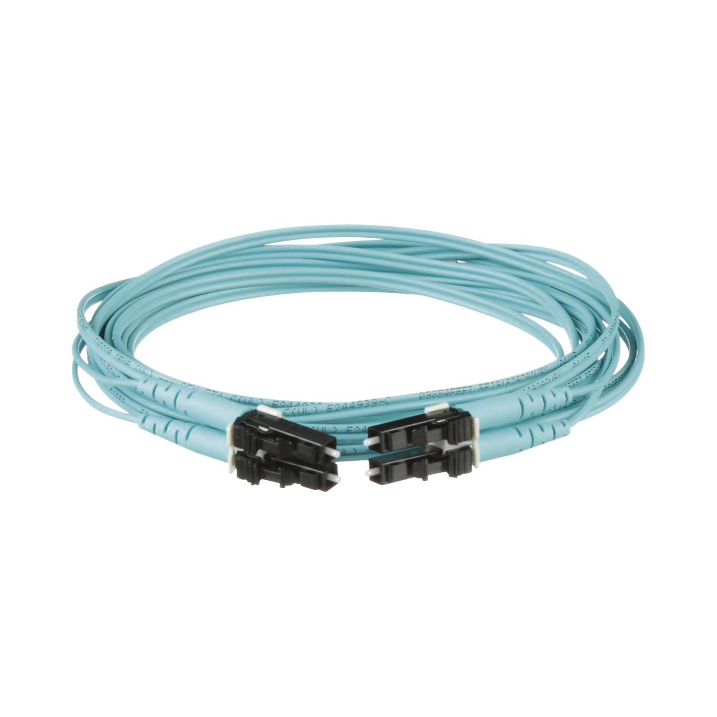 FX2ERLNLNSNM003|Jumper de Fibra Optica Multimodo 50/125 OM3, LC-LC Duplex, OFNR (Riser), Color Aqua, 3 Metros
