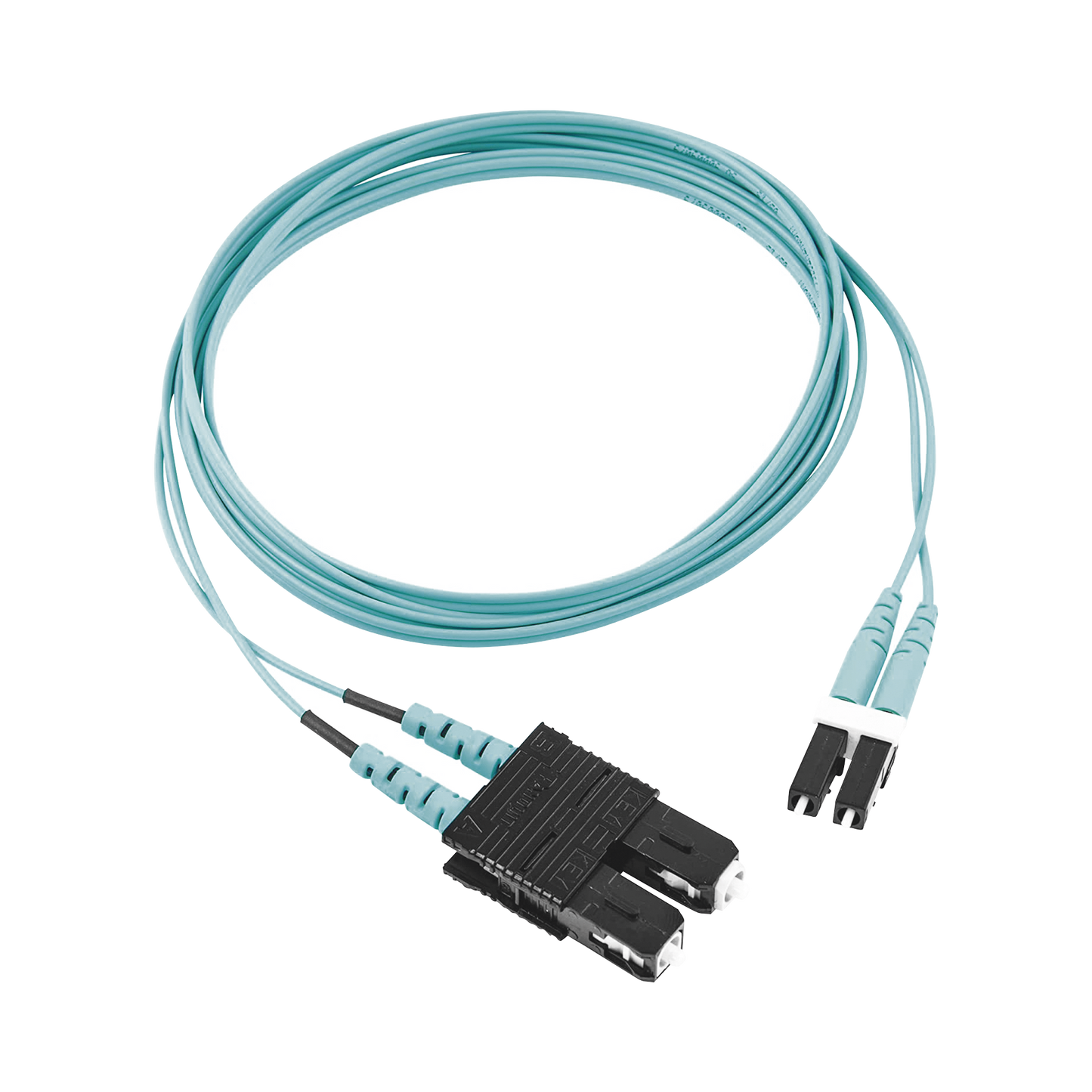 FX2ERLNSNSNM002|Jumper de Fibra Optica Multimodo 50/125 OM3, LC-SC Duplex, OFNR (Riser), Color Aqua, 2 Metros