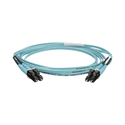 FZ2ERLNLNSNM002|Jumper de Fibra Optica Multimodo 50/125 OM4, LC-LC Duplex, OFNR (Riser), Color Aqua, 2 Metros