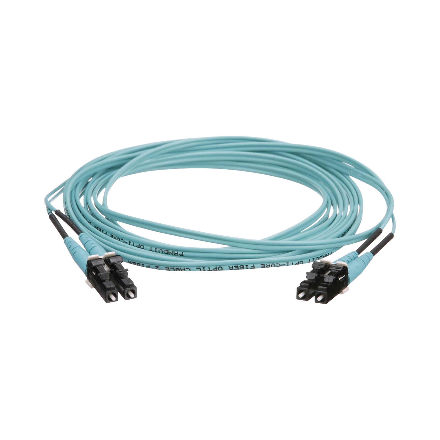 FZ2ERLNLNSNM010|Jumper de Fibra Optica Multimodo 50/125 OM4, LC-LC Duplex, OFNR (Riser), Color Aqua, 10 Metros
