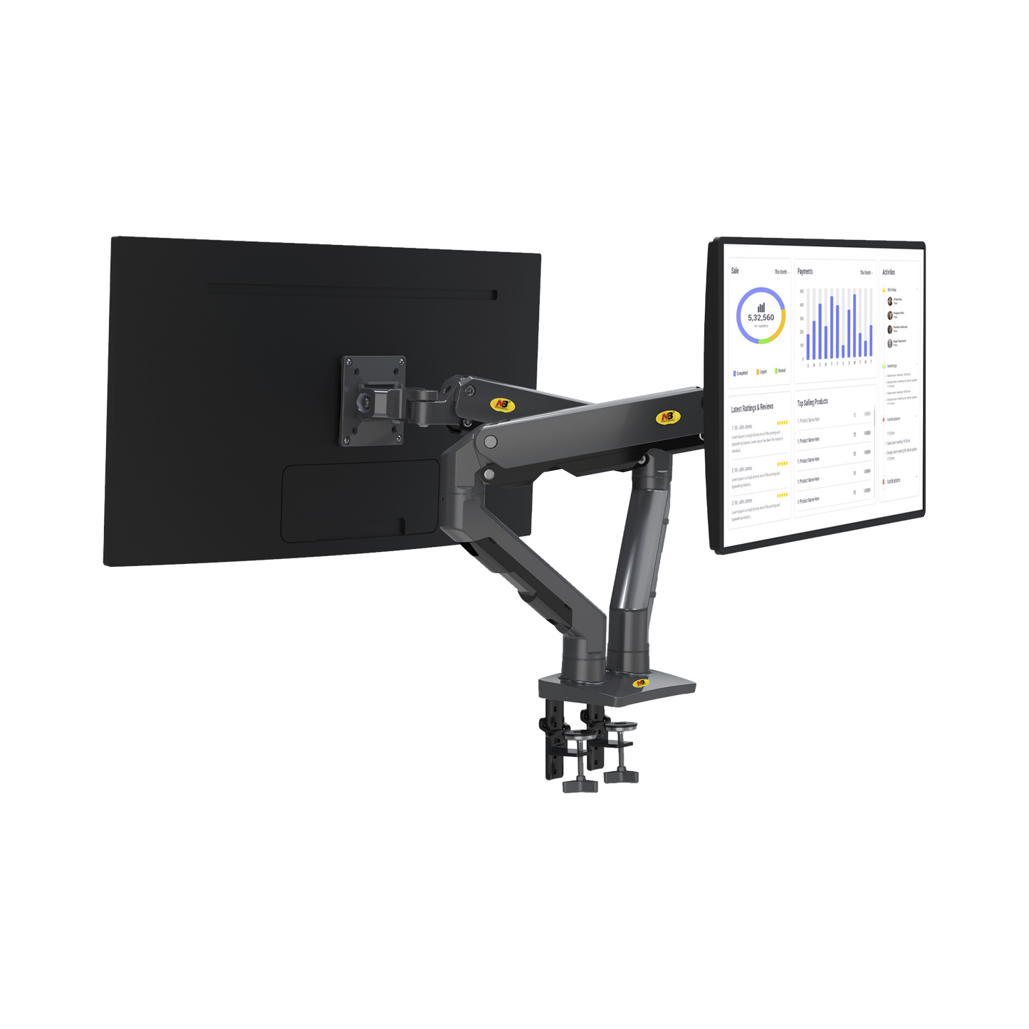 G65-NB|Montaje de Escritorio articulado para 2 monitores de 27-34" / Soporta hasta 16 kg por brazo/ Vesa 75 x 75 / 100 x 100 / Acero / Giro: 360??