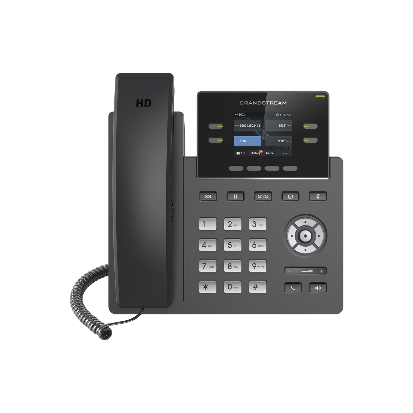 GRP-2612|Teléfono IP Grado Operador, 4 líneas SIP con 2 cuentas, pantalla a color 2.4", codec Opus, IPV4/IPV6 con gestión en la nube GDMS