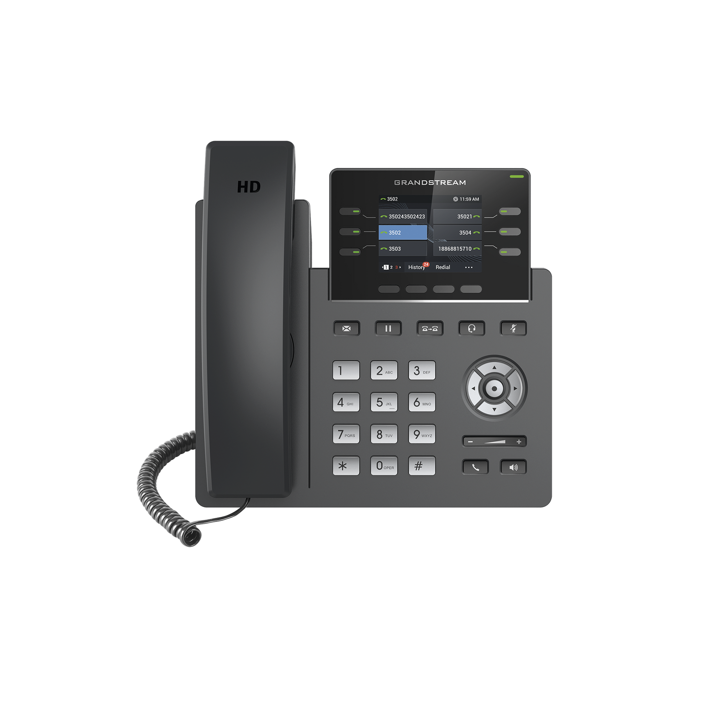 GRP-2613|Teléfono IP Grado Operador, 3 líneas SIP con 6 cuentas, puertos Gigabit,PoE, pantalla a color 2.4", codec Opus, IPV4/IPV6 con gestión en la nube GDMS