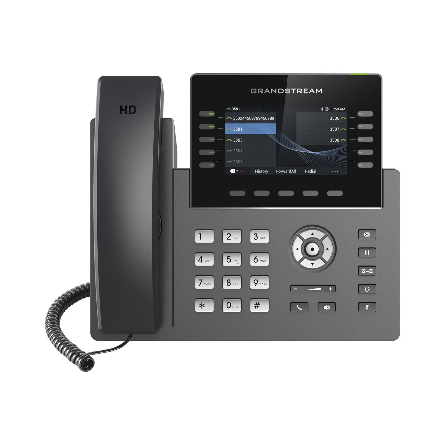 GRP-2615|Tel?®fono IP Wi-Fi, Grado Operador, 10 l?¡neas SIP con 5 cuentas, pantalla a color 4.3", puertos Gigabit, Bluetooth, PoE, codec Opus, IPV4/IPV6 con gesti??n en la nube GDMS