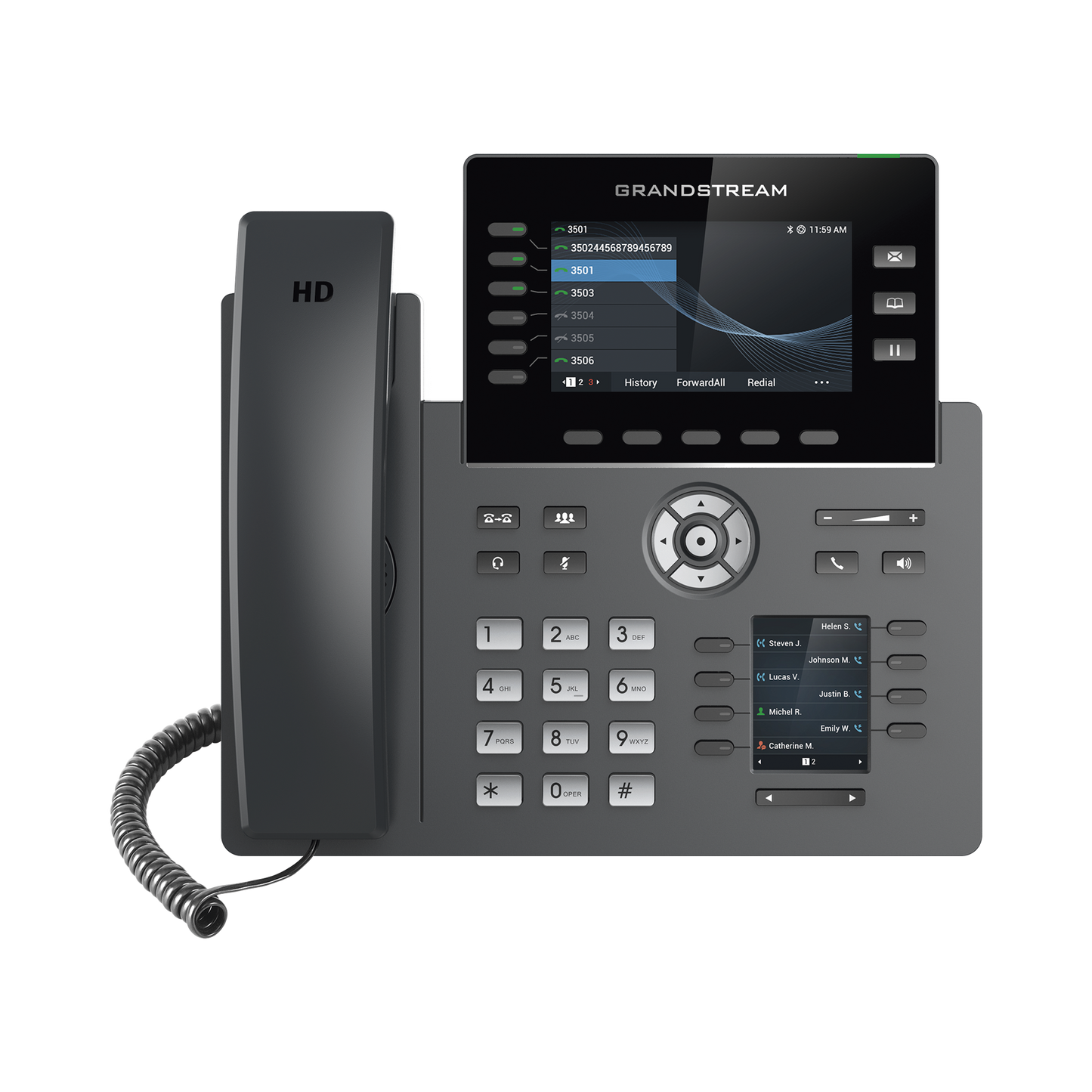 GRP-2616|Teléfono IP Wi-Fi, Grado Operador, 6 líneas SIP con 6 cuentas, pantalla a color 4.3", puertos Gigabit, Bluetooth, PoE, codec Opus, IPV4/IPV6 con gestión en la nube GDMS