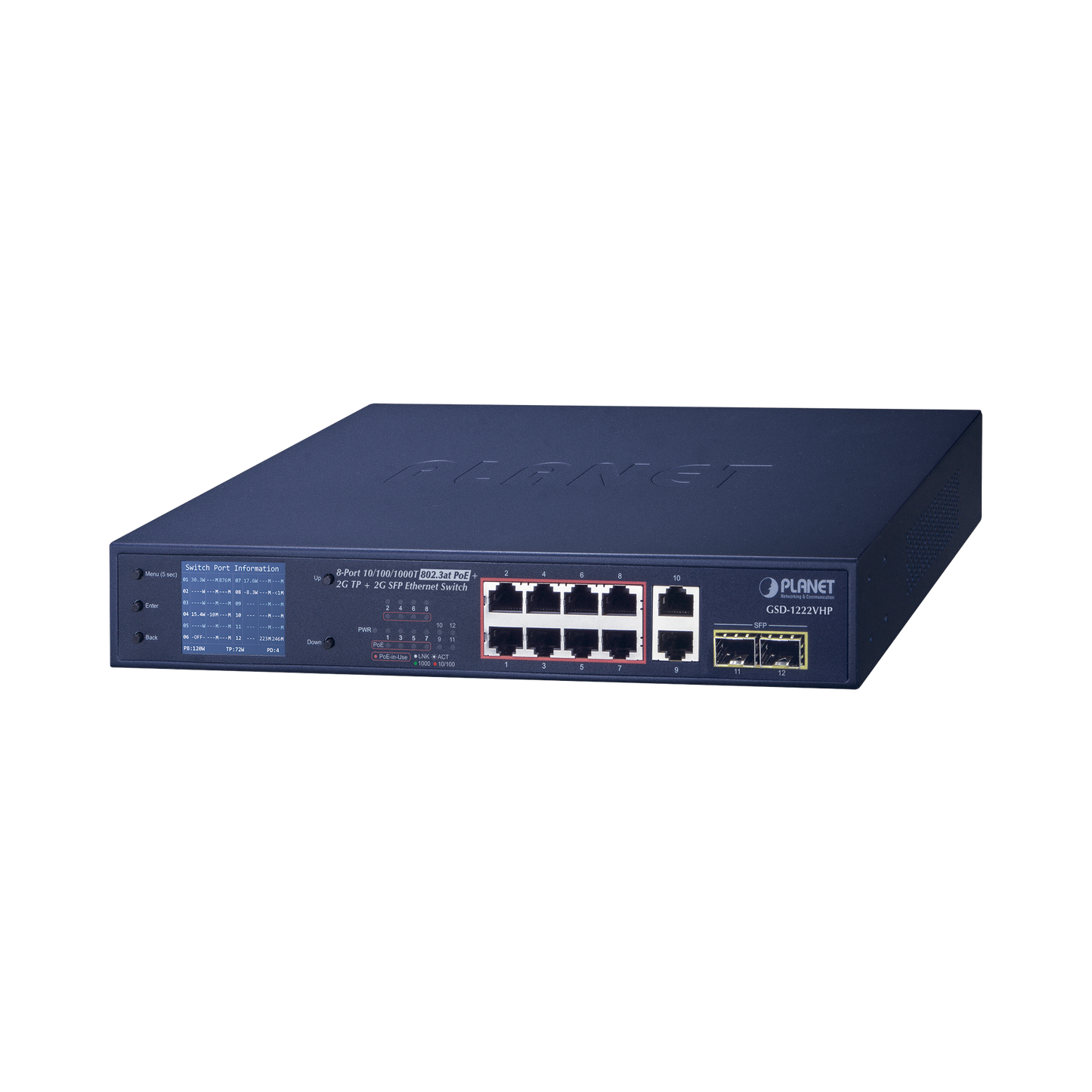 GSD-1222VHP|Switch No Administrable 8 Puertos Gigabit con Modo Extender a 250 m, 2 Puertos Uplink 10/100/1000 Mbps, 2 Puertos SFP