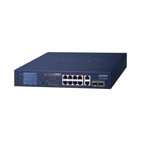 GSD-1222VHP|Switch No Administrable 8 Puertos Gigabit con Modo Extender a 250 m,  2 Puertos Uplink 10/100/1000 Mbps, 2 Puertos SFP