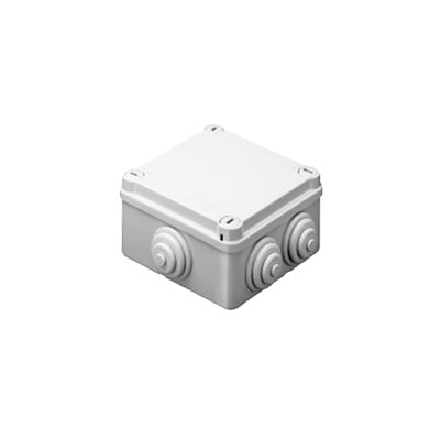 GW-44-024|Caja de derivación de PVC Auto-extinguible con 6 entradas, tapa y tornillo de media vuelta de 1/4", 100x100x50 MM (Medidas internas, mayor área permisible para el cable, Para exterior (IP55)