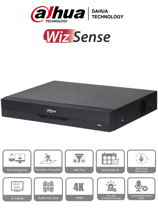 DAHUA XVR5116HE-4KL-I3 - DVR de 16 Canales 4k/ WizSense/ IA/ H.265+/ 16 Canales HDCVI+16 IP/ Hasta 32 Ch IP/ 2 Ch de Reconocimiento Facial/ SDM Plus/ 16&3 E&S de Alarma/ Codificaci??n IA/ Protecci??n Perimetral/ 1 Puerto SATA/