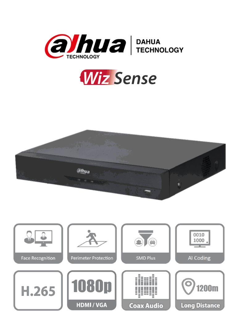 DAHUA XVR5108HE-I3 - DVR de 8 Canales 5 Megapixeles Lite/ WizSense/ H.265+/ 8 Canales +4 IP/ Hasta 12 Ch IP/ 1 Canal de Reconocimiento Facial/ SMD Plus/ Protecci??n Perimetral/ 1 Puerto SATA/ 8&3 E&S de Alarmas/ 8 Entradas de Audio/ IoT&POS/