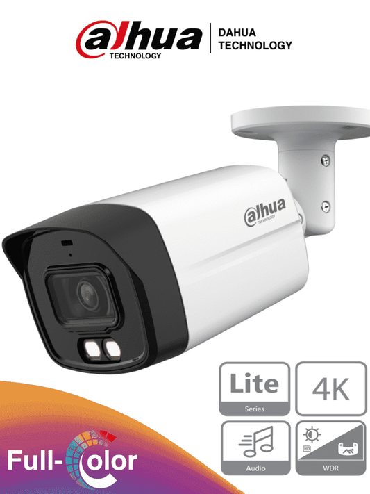 DAHUA HAC-HFW1809TLM-A-LED - Camara Bullet 4k Full Color/ 8 Megapixeles/ Lente de 2.8mm/ 106 Grados de Apertura/ Microfono Integrado/ 40 Metros de Iluminaci??n/ Super Adapt/ WDR de 120 dB/ IP67/ Soporta: CVI/CVBS/AHD/TVI/