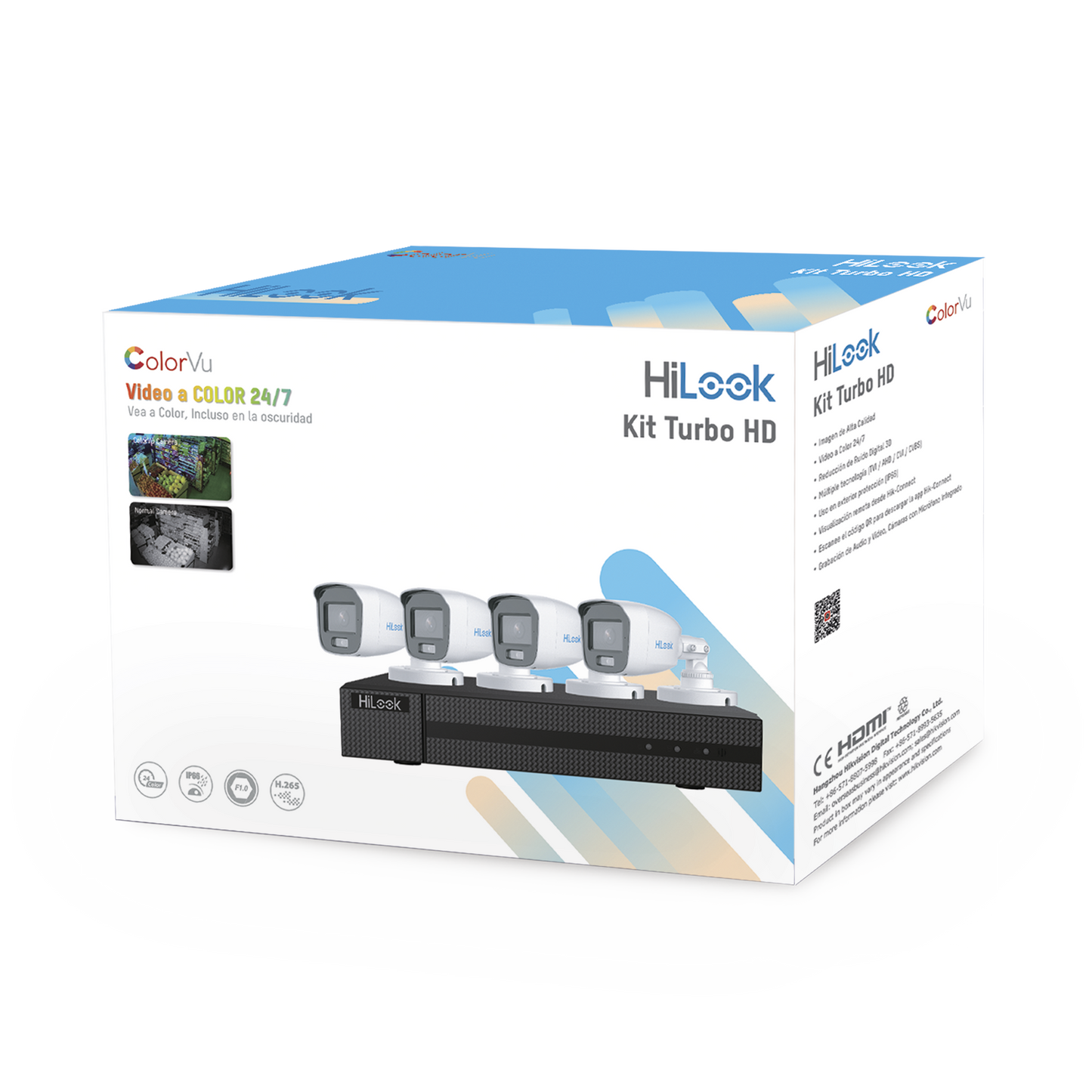 HL-1080-CV/A|Kit TurboHD 1080p / DVR 4 Canales / 4 Cámaras Bala ColorVu con Micrófono Integrado / Fuente de Poder / Accesorios de Instalación