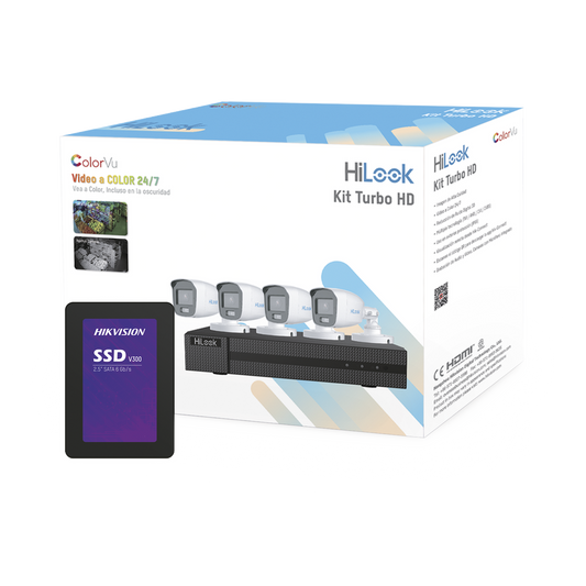 HL-1080-CV/A/1TB|Kit TurboHD 1080p + SSD 1 TB / DVR 4 Canales / 4 Cámaras Bala ColorVu con Micrófono Integrado / Fuente de Poder / Accesorios de Instalación