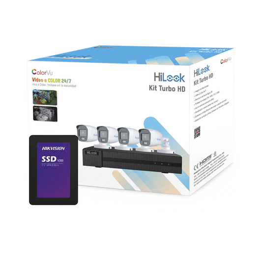 HL-1080-CV/A/512GB|Kit TurboHD 1080p + SSD 500 GB / DVR 4 Canales / 4 Cámaras Bala ColorVu con Micrófono Integrado / Fuente de Poder / Accesorios de Instalación