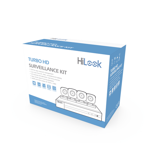 HL24LQKITS-M(B)|KIT TurboHD 1080p / DVR 4 canales / 4 Cámaras Bala de Metal / H.265+ / 1 Fuente de Poder Profesional / Accesorios de Instalación