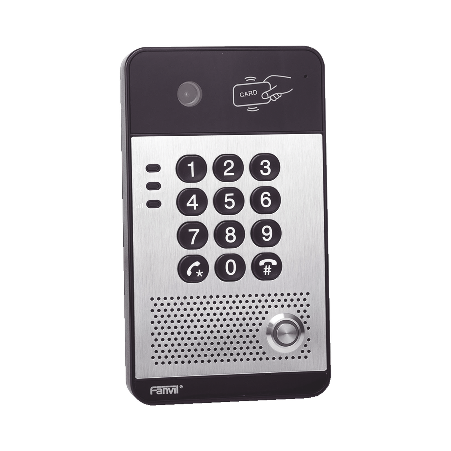 I30|V?¡deo Portero IP con 2 l?¡neas SIP, c?ímara HD, relevador integrado, teclado num?®rico y lectora de tarjetas RFID para control de acceso, PoE