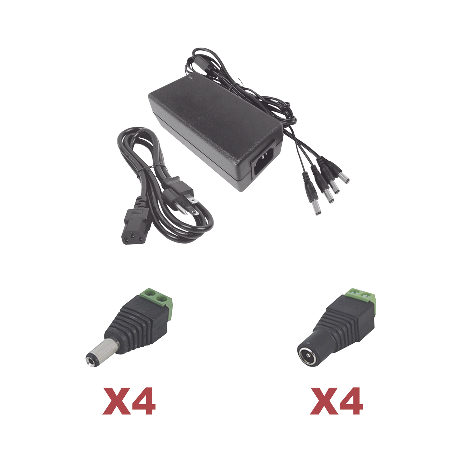 K2PLK12DC4CH|Kit con fuente EPCOM POWER LINE con salida de 12 Vcc a 5 Amper con 4 salidas / Incluye conectores JR52 y JR53