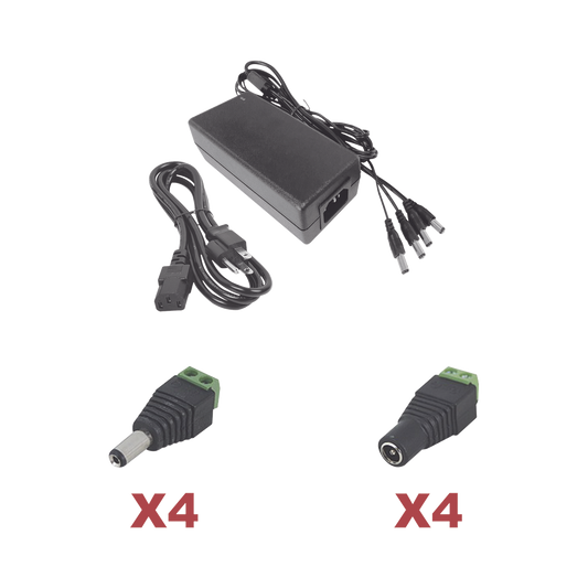 K2PLK12DC4CH|Kit con fuente EPCOM POWER LINE con salida de 12 Vcc a 5 Amper con 4 salidas / Incluye conectores JR52 y JR53
