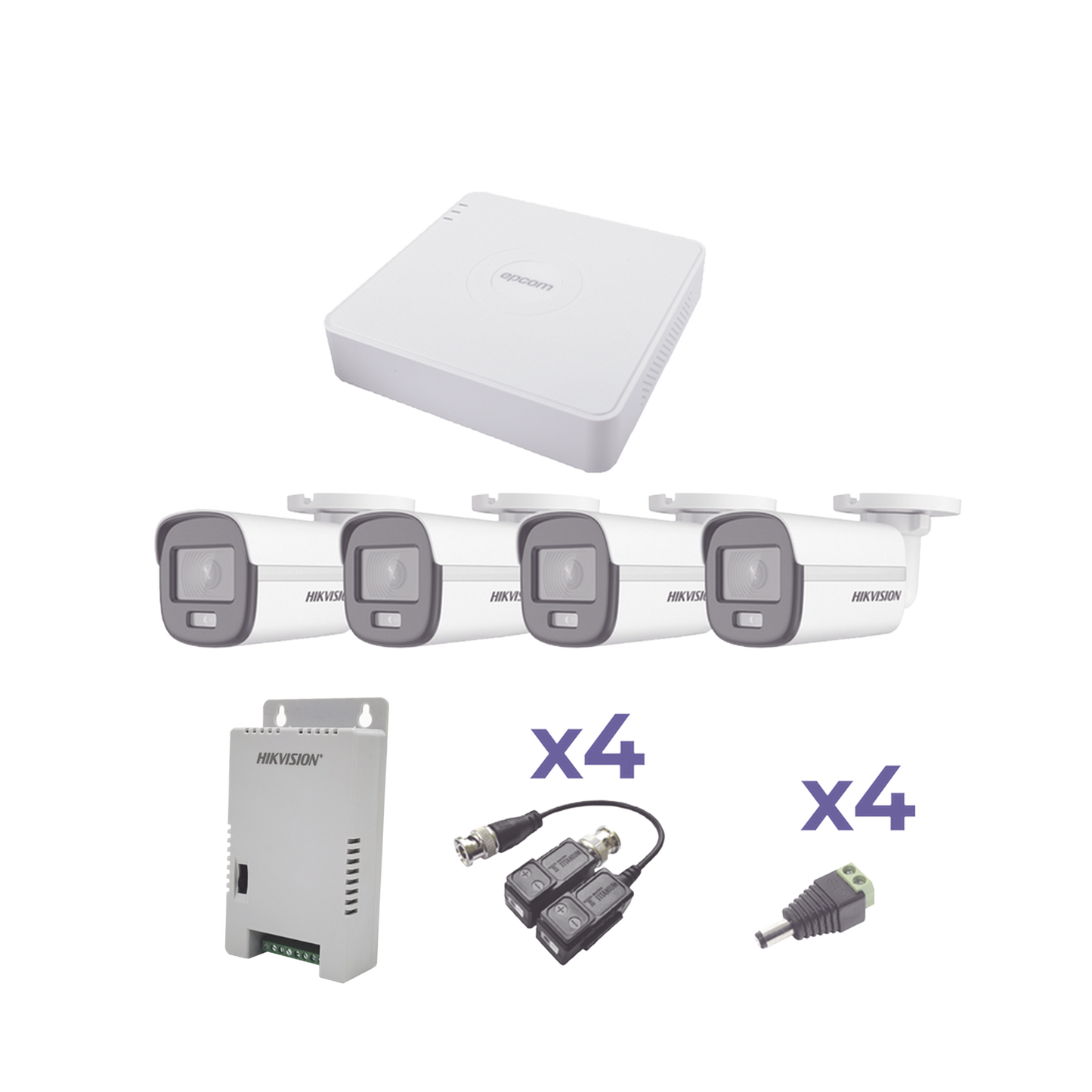 KESTXLT4BC|KIT COLORVU TURBOHD 1080p Lite / DVR 4 Canales / 4 Cámaras Bala (exterior 2.8 mm) / Transceptores / Conectores / Fuente de Poder Profesional