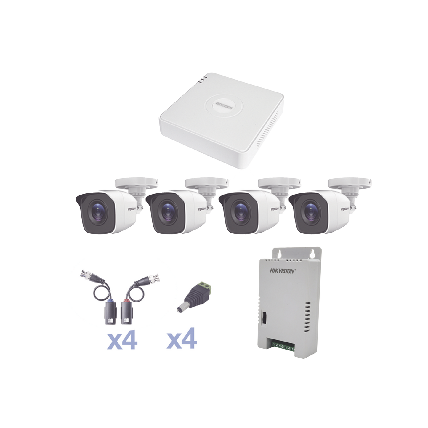 KESTXLT4BW|KIT TurboHD 1080 Lite / DVR 4 Canales / 4 Cámaras Bala (exterior 2.8 mm) / Transceptores / Conectores / Fuente de Poder Profesional