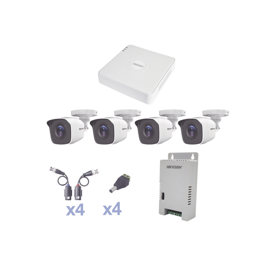 KESTXLT4BW|KIT TurboHD 1080 Lite / DVR 4 Canales / 4 Cámaras Bala (exterior 2.8 mm) / Transceptores / Conectores / Fuente de Poder Profesional