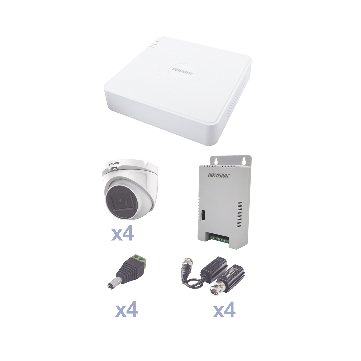 KEVTX8T4EG/A|KIT TurboHD con Audio 1080p / DVR 4 Canales / 4 Cámaras Domo (exterior 2.8 mm) / Transceptores / Conectores / Fuente de Poder / AUDIO POR COAXITRON
