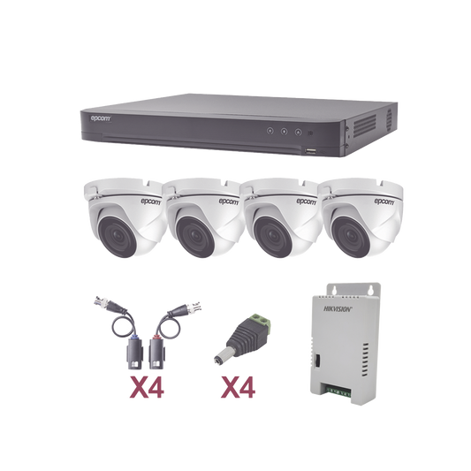 KEVTX8T4EW|KIT TurboHD 1080p / DVR 4 Canales / 4 C?ímaras Eyeball (exterior 2.8 mm) / Transceptores / Conectores / Fuente de Poder Profesional