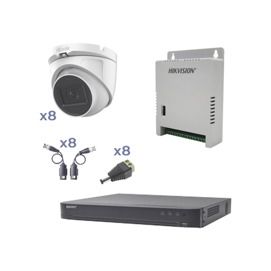 KEVTX8T8EG/A|KIT TurboHD con Audio 1080p / DVR 8 Canales / 8 C?ímaras Domo (exterior 2.8 mm) / Transceptores / Conectores / Fuente de Poder / AUDIO POR COAXITRON