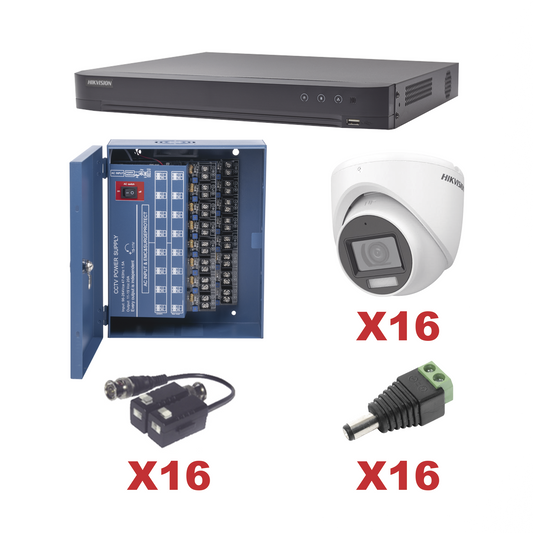 KH1080P16DW|KIT TurboHD 1080p / DVR 16 Canales / 16 Cámaras Turret con Audio Integrado (Exterior 2.8 mm) / Transceptores / Conectores / Fuente de Poder Profesional