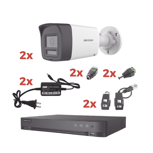 KH-1080P-2B-TWA|Kit Audio Bidireccional TurboHD 1080p / DVR 4 Canales / 2 Cámaras Bala (Exterior) con Bocina y Microfóno Integrado / 2 Fuentes de Poder / Accesorios