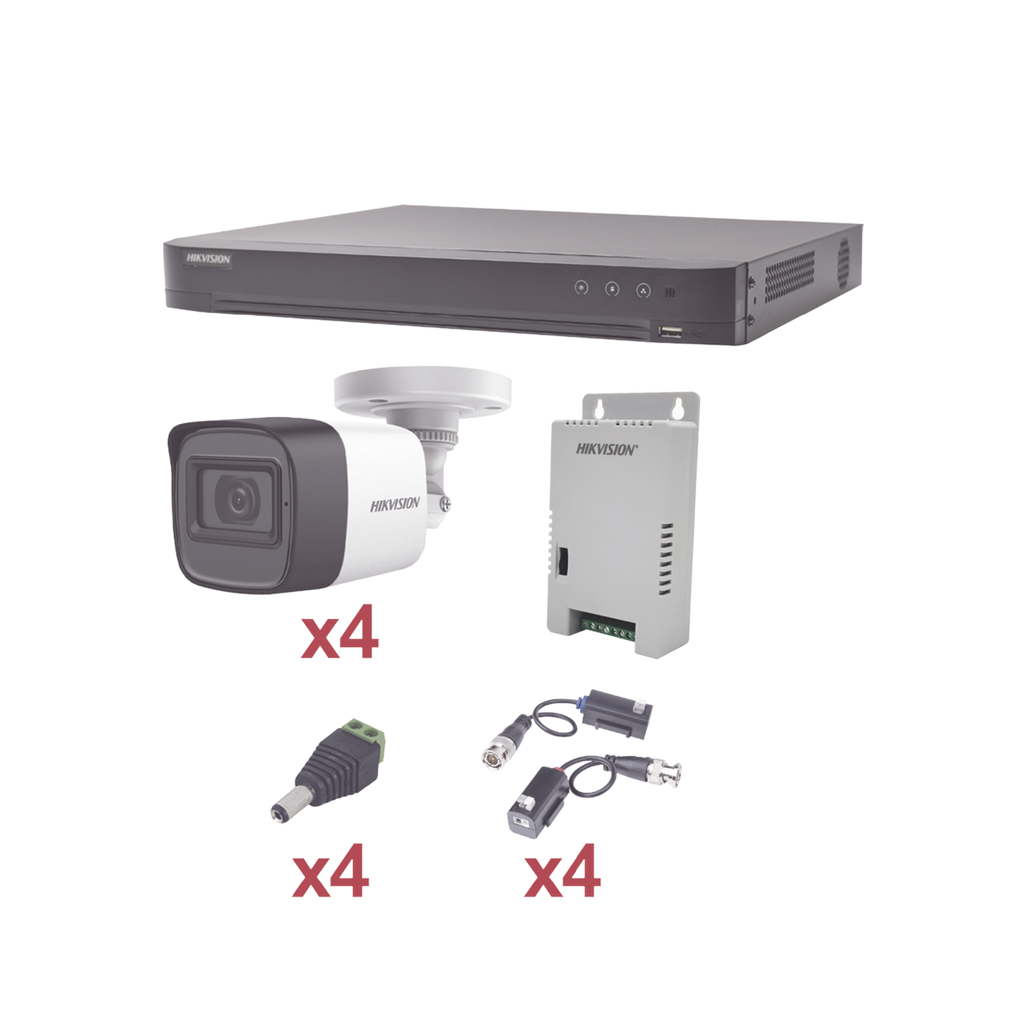 KH1080P4BW|KIT TurboHD 1080p / DVR 4 Canales / 4 Cámaras Bala (exterior 2.8 mm) / Transceptores / Conectores / Fuente de Poder Profesional