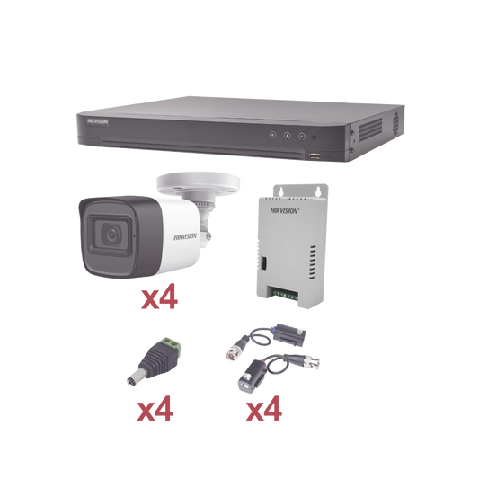 KH1080P4BW|KIT TurboHD 1080p / DVR 4 Canales / 4 Cámaras Bala (exterior 2.8 mm) / Transceptores / Conectores / Fuente de Poder Profesional
