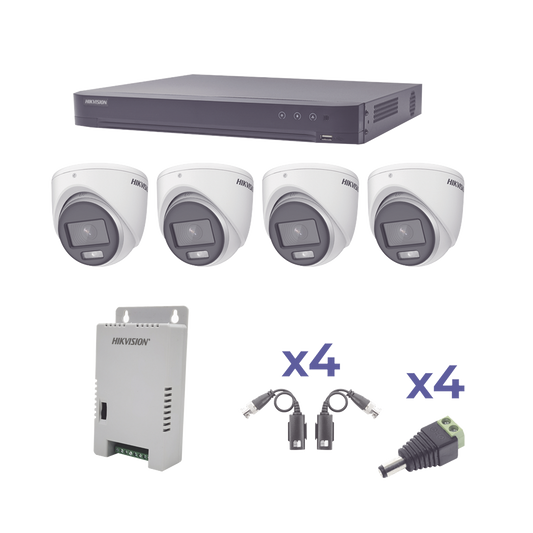 KH1080P4EC|KIT COLORVU TURBOHD 1080p / DVR 4 Canales / 4 Cámaras eyeball (exterior) lente 2.8mm / Fuente de poder profesional / Transceptores de video y Accesorios de corriente