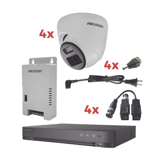 KH-1080P-4E-TWA|Kit Audio Bidireccional TurboHD 1080p / DVR 4 Canales / 4 Cámaras Eyeball (Exterior) con Bocina y Microfóno Integrado / 1 Fuente de Poder / Accesorios