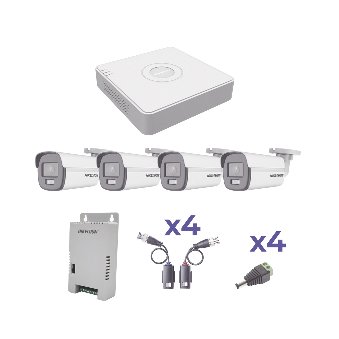 KH1080PL4BC|KIT COLORVU TURBOHD 1080p Lite / DVR 4 Canales / 4 Cámaras Bala (exterior 2.8 mm) / Transceptores / Conectores / Fuente de Poder Profesional