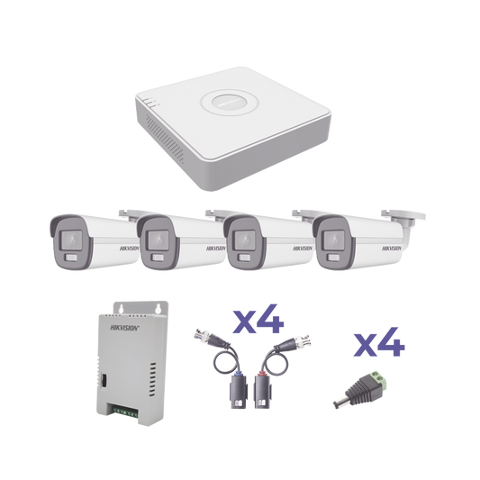 KH1080PL4BC|KIT COLORVU TURBOHD 1080p Lite / DVR 4 Canales / 4 Cámaras Bala (exterior 2.8 mm) / Transceptores / Conectores / Fuente de Poder Profesional