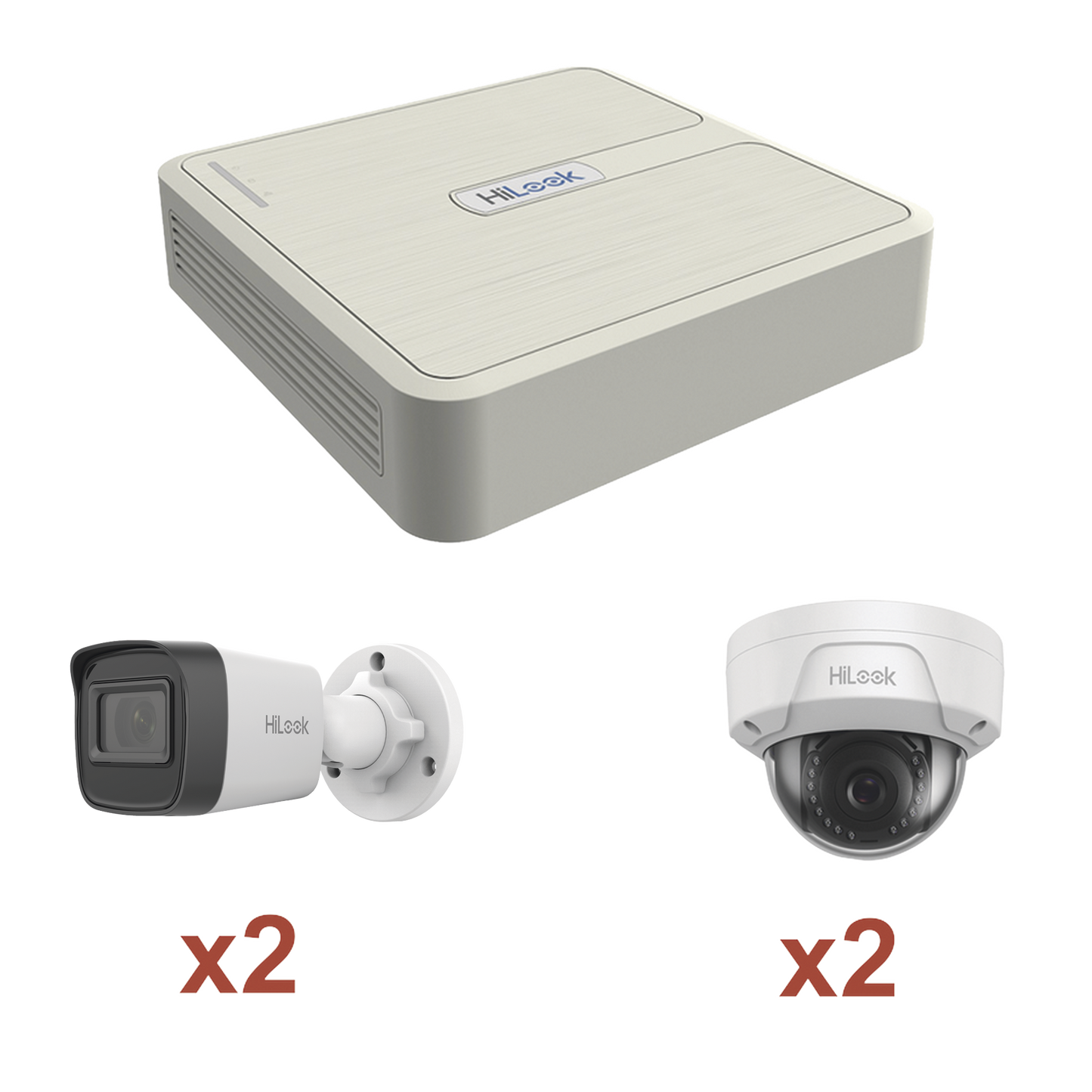 KIP2MP/2B2D|Kit IP 1080p (2 Megapixel) / NVR de 4 Canales con 4 Puertos PoE / 2 Cámaras IP Bala para Exterior / 2 Cámaras IP Domo para Exterior