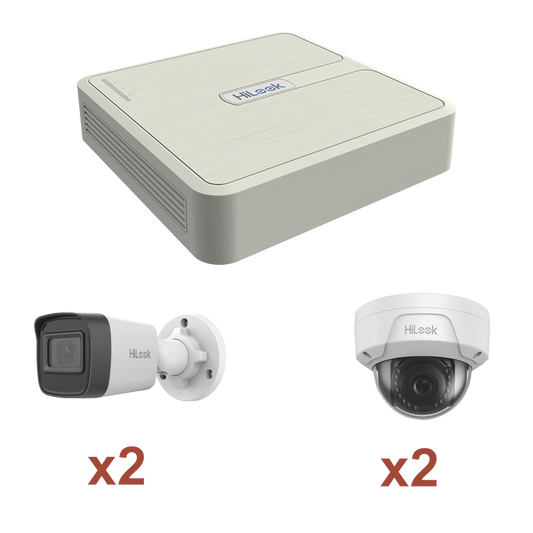 KIP2MP/2B2D|Kit IP 1080p (2 Megapixel) / NVR de 4 Canales con 4 Puertos PoE / 2 Cámaras IP Bala para Exterior / 2 Cámaras IP Domo para Exterior