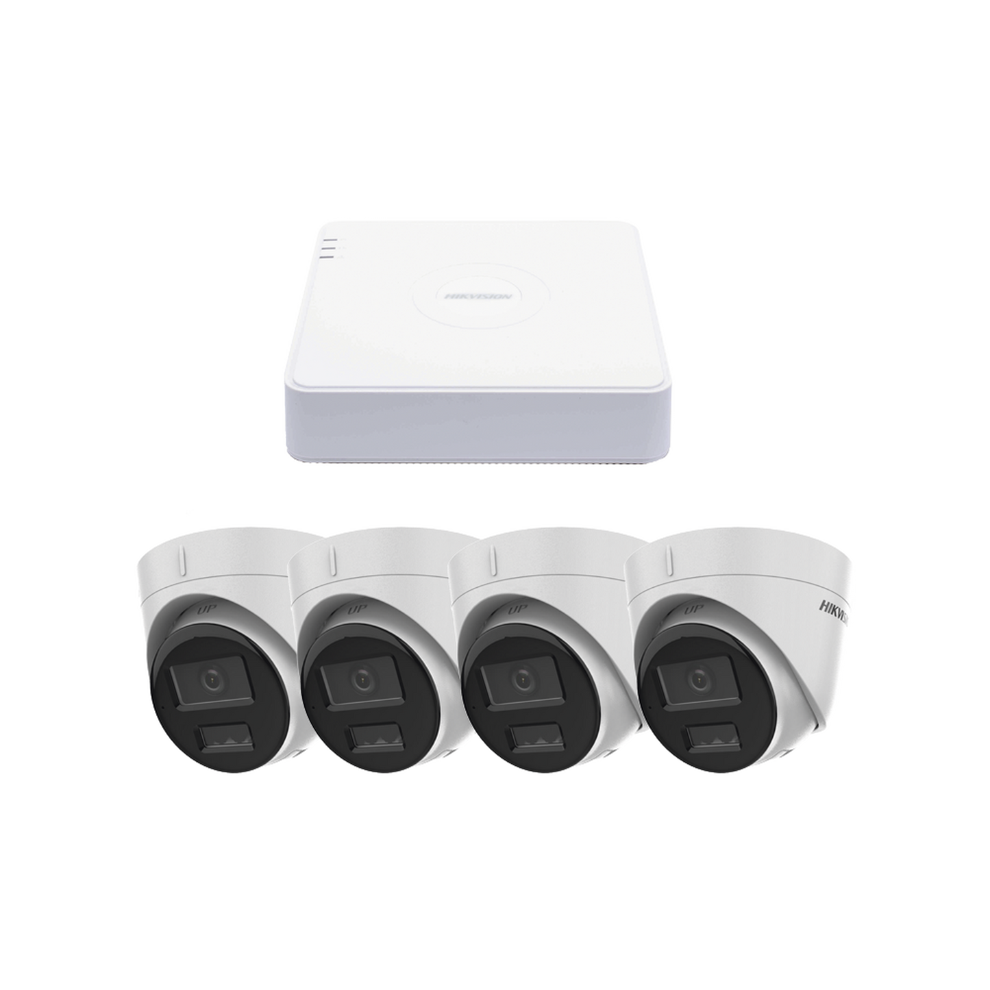 KIPCV2M/4T|Kit IP 1080p (2 Megapixel) / NVR de 4 Canales con 4 Puertos PoE / 4 Cámaras IP Turret con Micrófono Integrado / ColorVu y ACUSENSE Lite