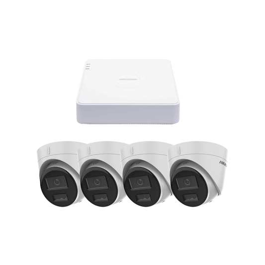KIPCV2M/4T|Kit IP 1080p (2 Megapixel) / NVR de 4 Canales con 4 Puertos PoE / 4 Cámaras IP Turret con Micrófono Integrado / ColorVu y ACUSENSE Lite