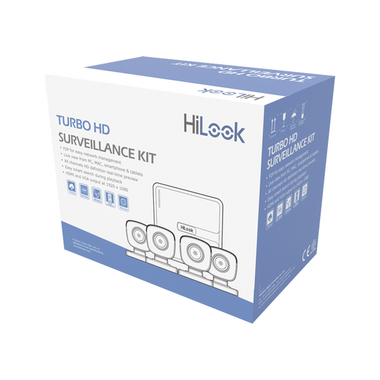 KIT7204BM(C)|Kit TurboHD 720p / DVR 4 canales / 4 Cámaras Bala de Metal / 4 Cables 18 Mts / H.265+ / 1 Fuente de Poder Profesional / Accesorios de Instalación