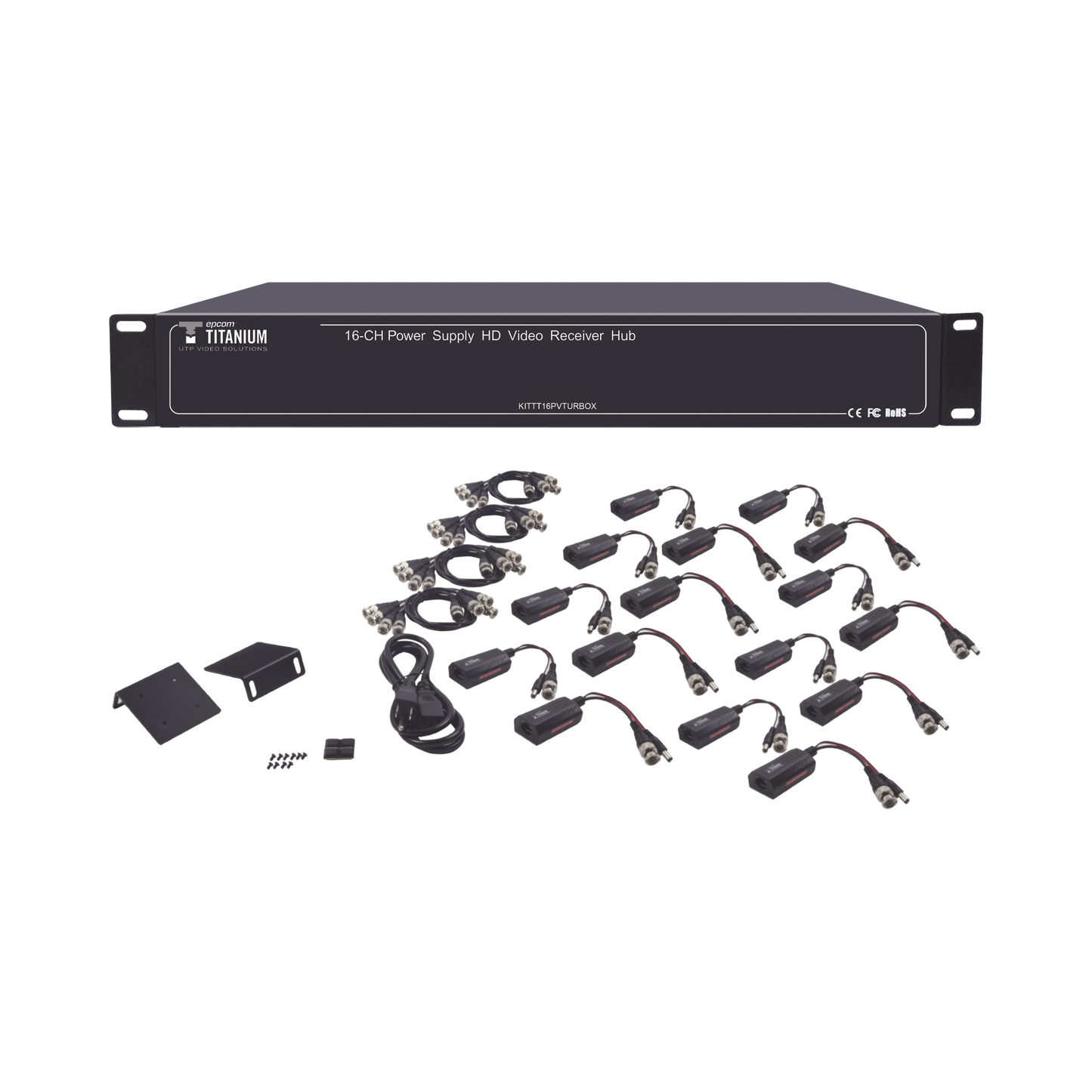 KITTT16PVTURBOX|Kit de TRANSCEPTOR ACTIVO DE 16 Canales / VIDEO+PODER en un solo Cable UTP / 150m en 4K, 200m en 5 MP/ Env?¡a 36 Vcc y recibe 12 Vcc / TODO INCLUIDO PARA RACK / Compatible con c?ímaras HD-TVI/CVI/AHD/CVBS / Instalaci??n Limpia