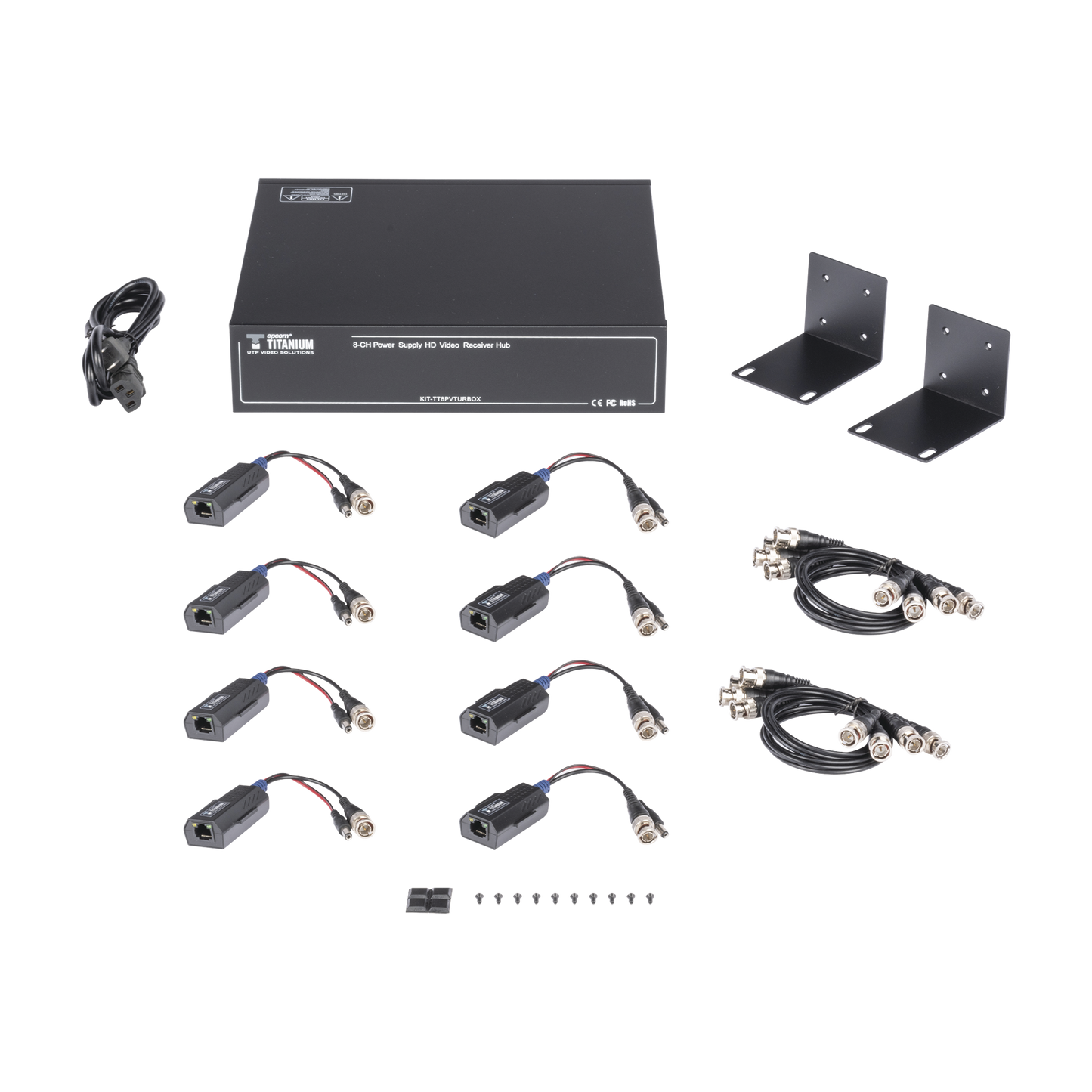 KITTT8PVTURBOX|Kit de TRANSCEPTOR ACTIVO DE 8 CANALES / VIDEO+PODER en un solo Cable UTP / 150 metros en 4K, 200 metros en 5 MP/ Env?¡a 36 Vcc y Recibe 12 Vcc / TODO INCLUIDO PARA RACK / Compatible con c?ímaras HD-TVI/CVI/AHD/CVBS / INSTALACI?ôN LIMPIA