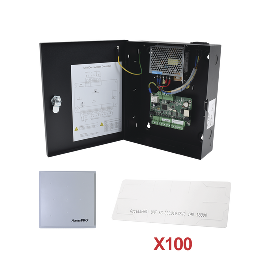 KIT-UHFSTICKER-01|Kit para automatizar 1 ACCESO VEHICULAR con STICKERS en Parabrisas de vehiculos / Incluye Panel,  lector y 100 stickers / Software IVMS4200 incluido