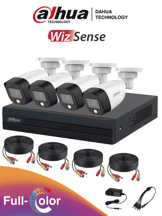 DAHUA FULLCOLORKIT- Kit de 4 Canales Full Color de 2 MP/ DVR Cooper-I WizSense/ Con IA/ H.265+/ 4 Camaras Full Color de 2 Megapixeles/ 4 Ch + 1 IP o Hasta 5 Ch IP/ 4 Ch SMD Plus/ Busqueda de Humanos y Vehiculos/ Accesorios Incluidos/