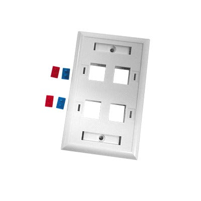 LP-FP-24|Placa de pared de 4 puertos, Keystone, con espacio para etiqueta, Color blanco